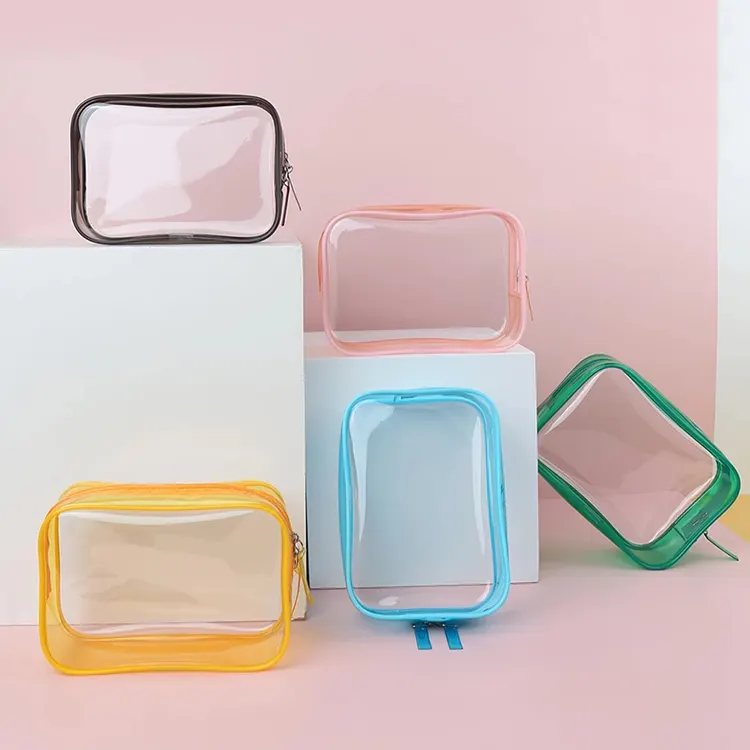 Bolsa de PVC de maquillaje transparente de color
