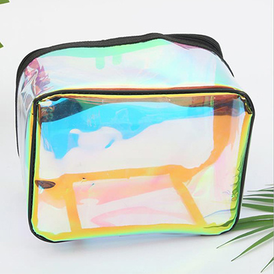 bolsa holográfica transparente de viaje con asa
